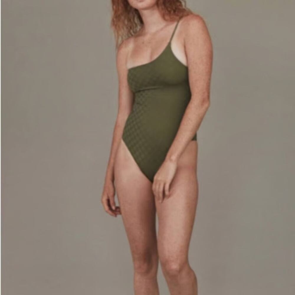 NWT Acacia Sz XL Avalon Peyote Check Green One Shoulder One Piece Swimsuit